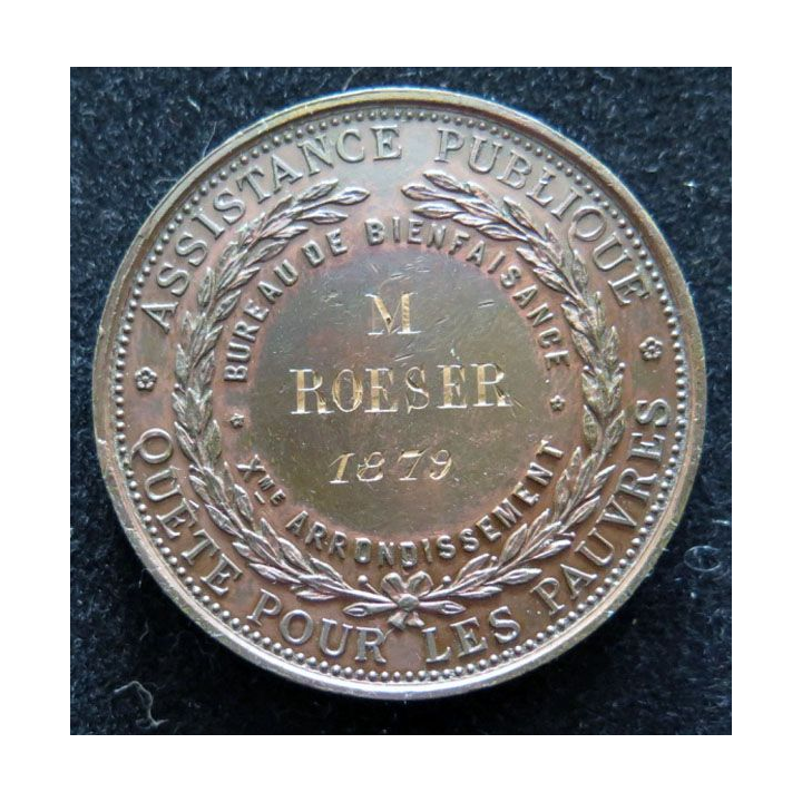 Médaille de l'assistance publique quête pour les pauvres M Roeser 1879
