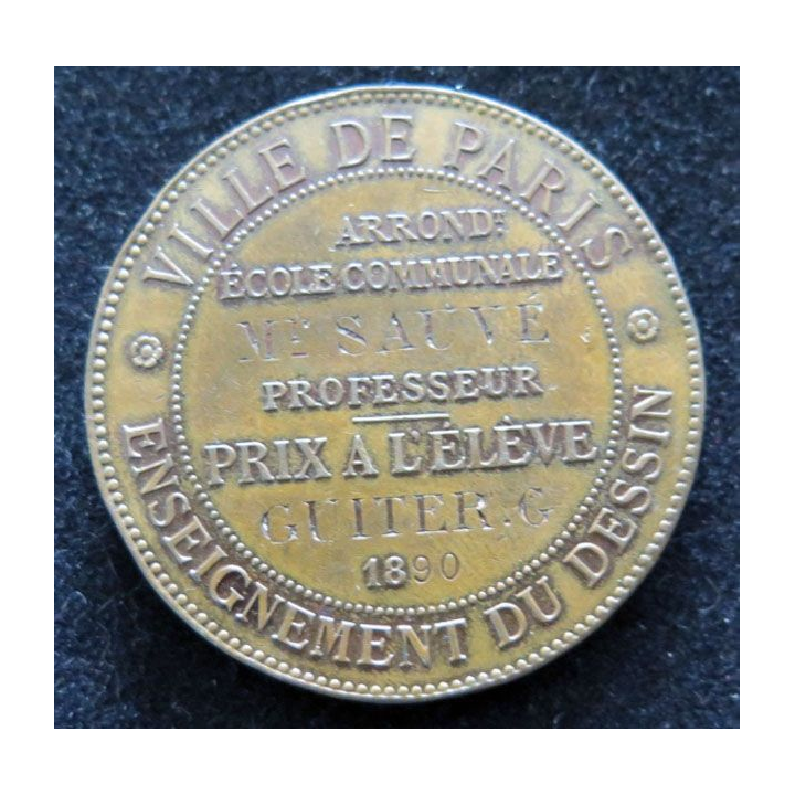 Médaille de la ville de Paris attribuée 1890 enseignement du dessin