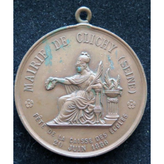 FRANCE : médaille de la caisse des écoles 20 juin 1886 Mairie de Clichy