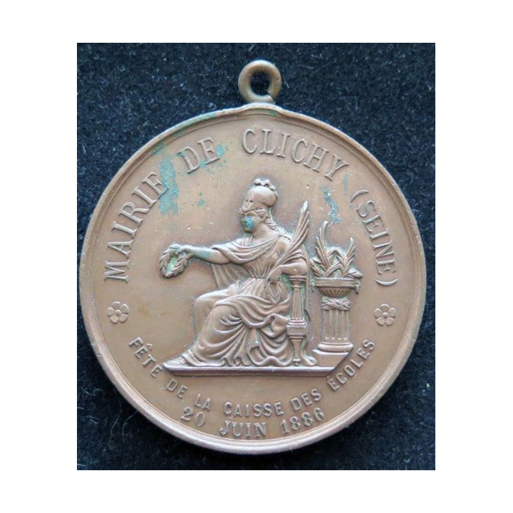 FRANCE : médaille de la caisse des écoles 20 juin 1886 Mairie de Clichy