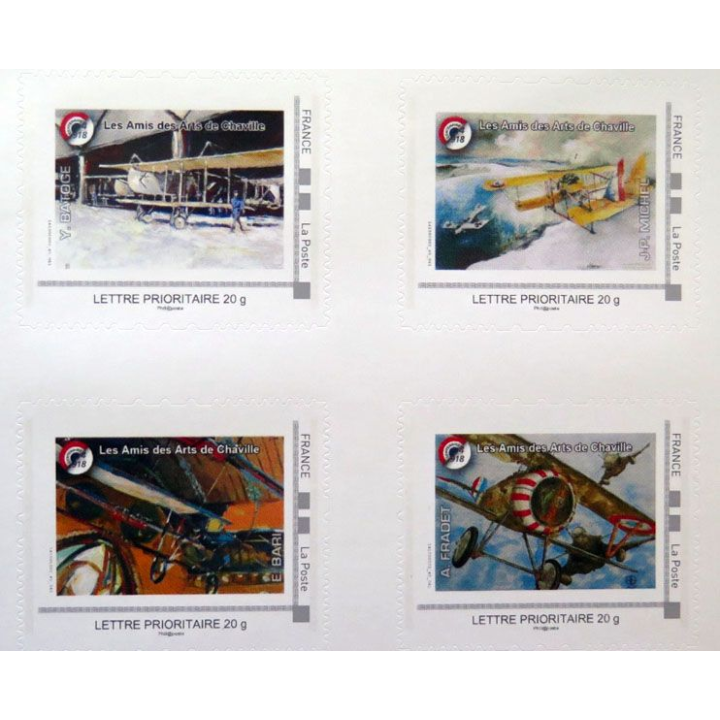 4 timbres des peintres officiels Air et Espace centenaire 1914 2014