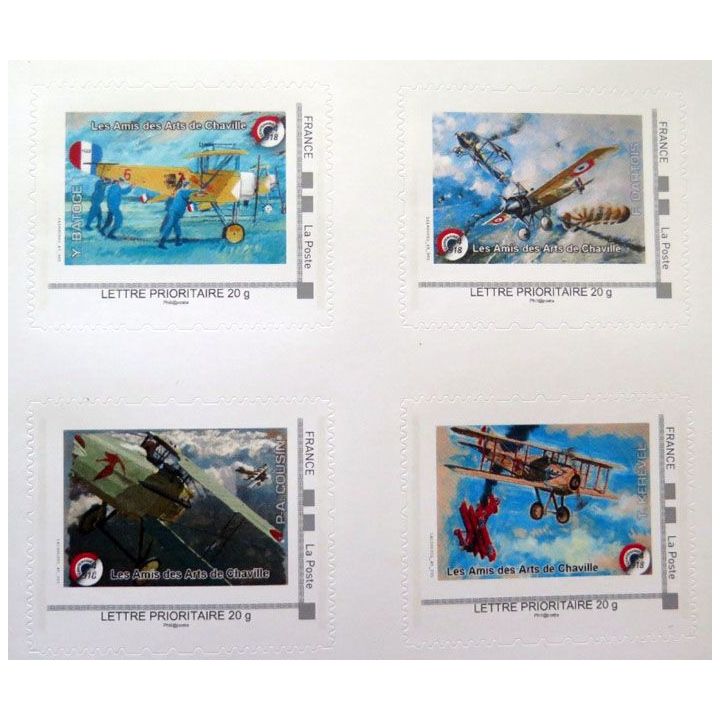 4 timbres des peintres officiels Air et Espace centenaire 1914 2014