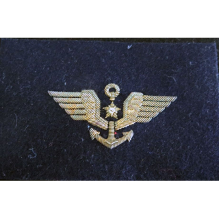 MARINE : insigne de l'aéronavale en cannetille de largeur 7 cm brodé main en fil d'or