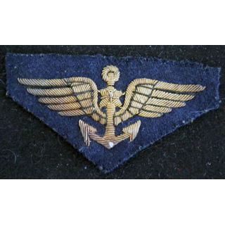 MARINE : insigne de l'aéronavale en cannetille de largeur 7 cm brodé main en fil d'or