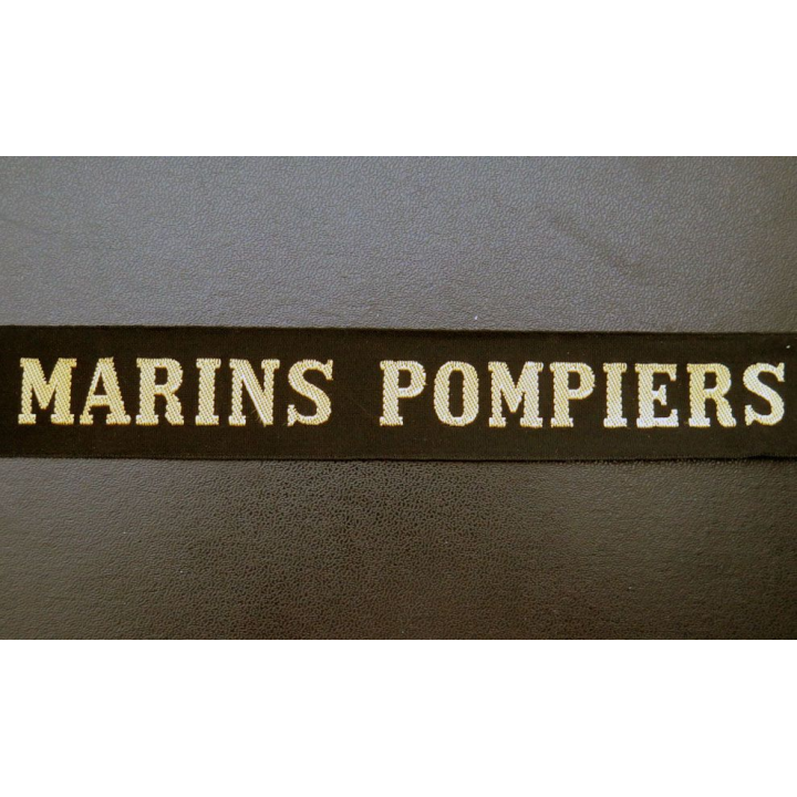MARINE : bande de bachi de marin " MARINS POMPIERS " longueur 65 cm fils dorés