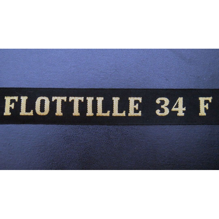 MARINE : bande de bachi de marin " FLOTILLE 34 F " longueur 65 cm fils dorés