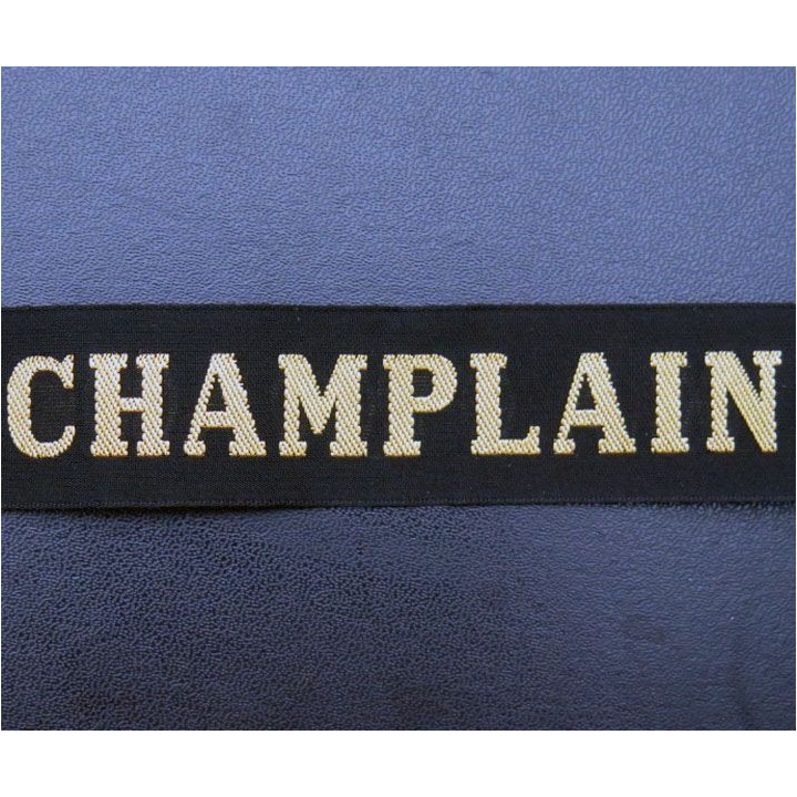MARINE : bande de bachi de marin " CHAMPLAIN " longueur 65 cm fils dorés