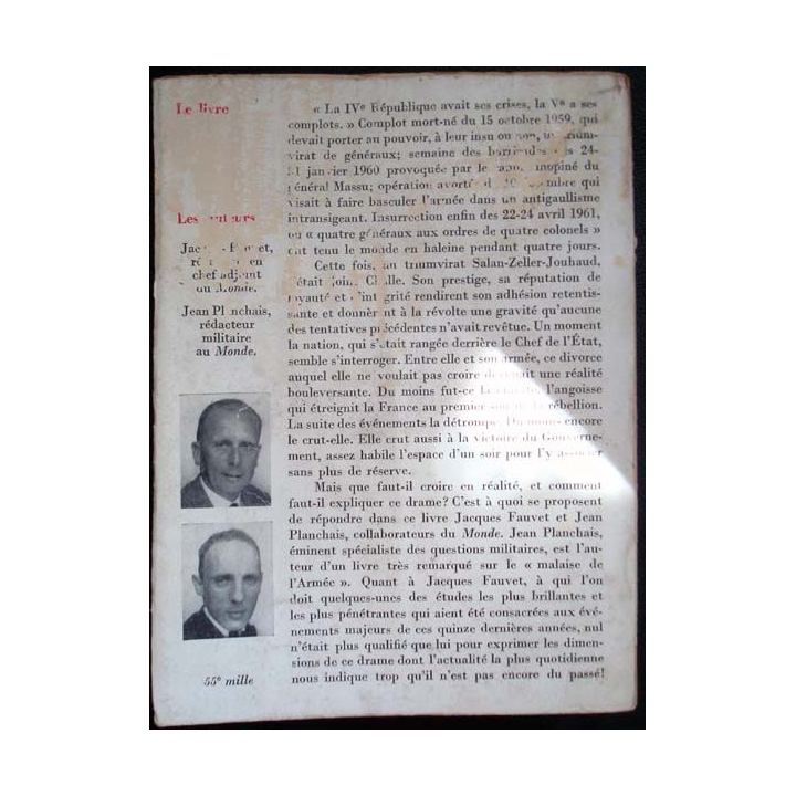 La fronde des généraux écrit par Jacques Fauvet et Jean Planchais aux éditions Arthaud - 0432