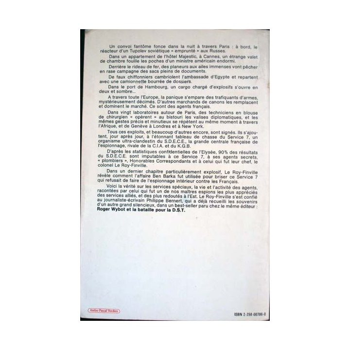 SDECE,  Service 7 écrit par Philippe Bernert aux éditions Presses de la Cité - 0488