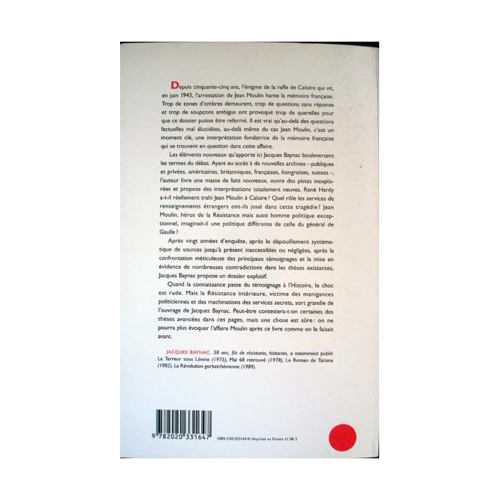 Les secrets de l'affaire Jean Moulin écrit par Jacques Baynac aux éditions du Seuil - 0513