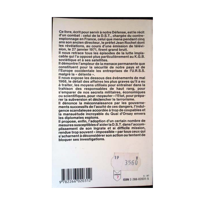 5 ans à la tête de la DST, La mission impossible écrit par Jean Rochet aux éditions Presses Pocket - 0525
