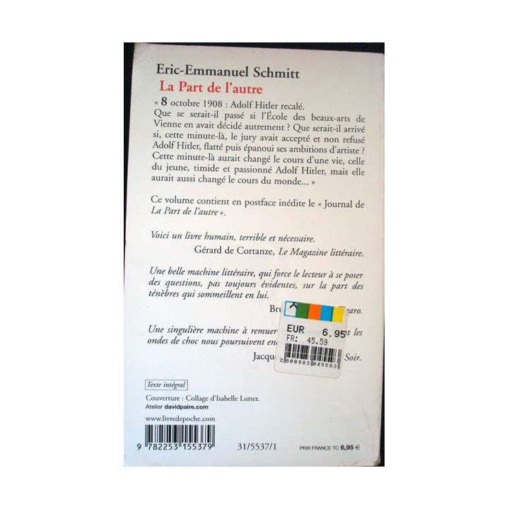 La part de l'Autre - Roman écrit par Eric-Emmanuel Schmitt aux éditions Le Livre de Poche - 0528
