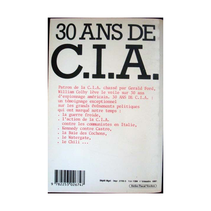 30 ans de CIA écrit par William Colby aux éditions Le Livre de Poche - 0530
