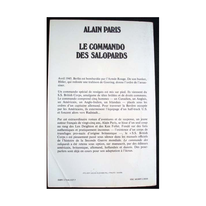Le commando des salopards "SS Bristish Corps". Roman écrit par Alain Pris aux éditions Belfond - 0552