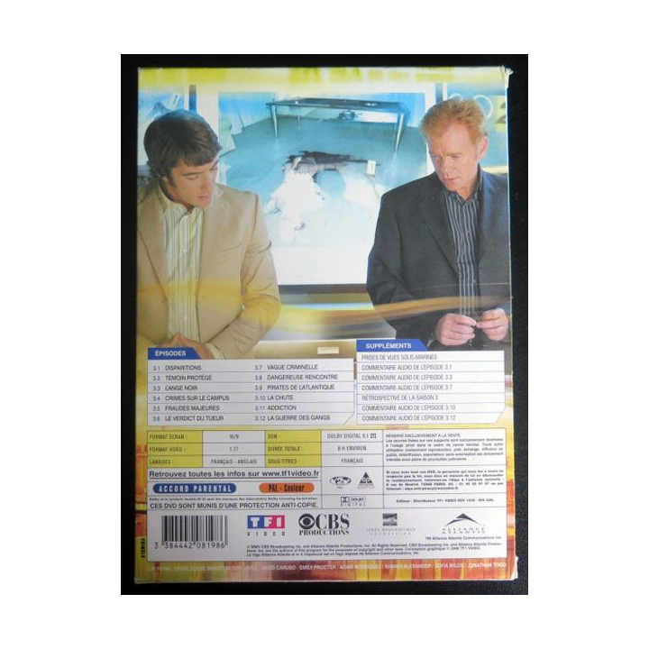 DVD : LES EXPERTS MIAMI Saison 3 (épisodes 3.1 à 3.12 3 DVD) 