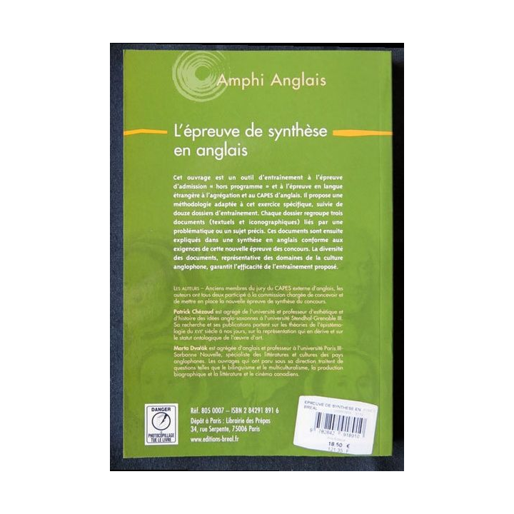 L'épreuve de synthèse en anglais écrit par Patrick Chézaud aux éditions Bréal - F001