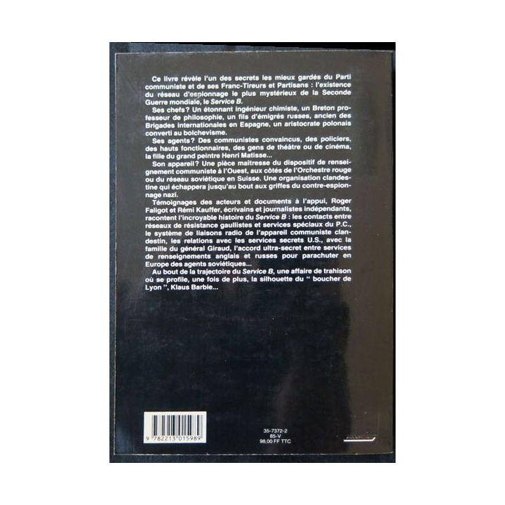 Service B écrit par Roger Faligot & Rémi Kauffer aux éditions Fayard - F003