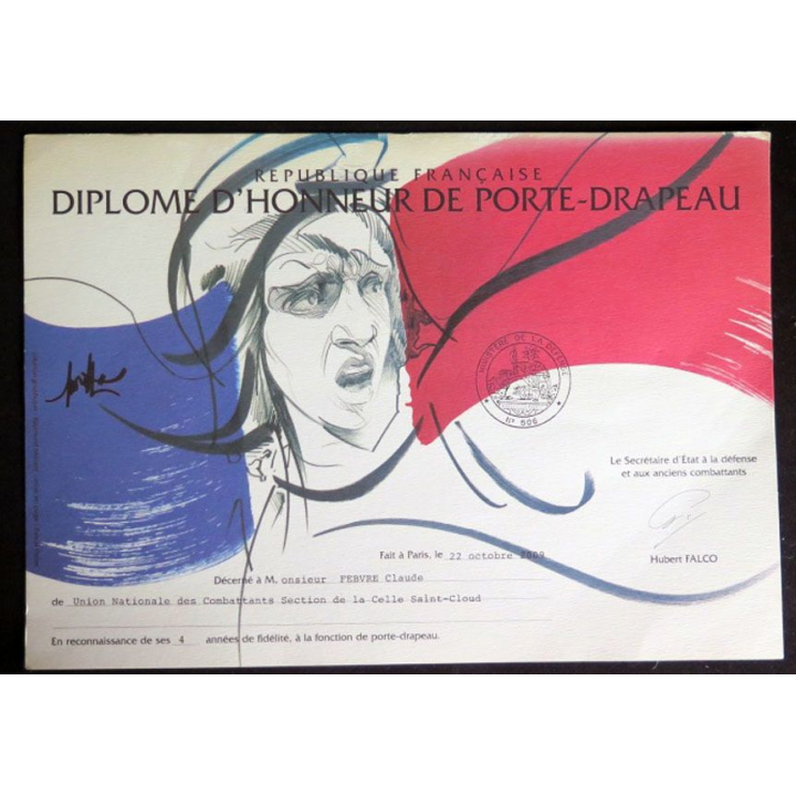 Diplôme d'honneur de port Drapeau attribué