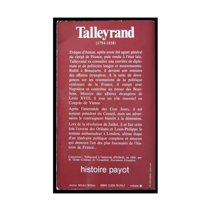 Talleyran écrit par F. Blei aux éditions Payot - F003