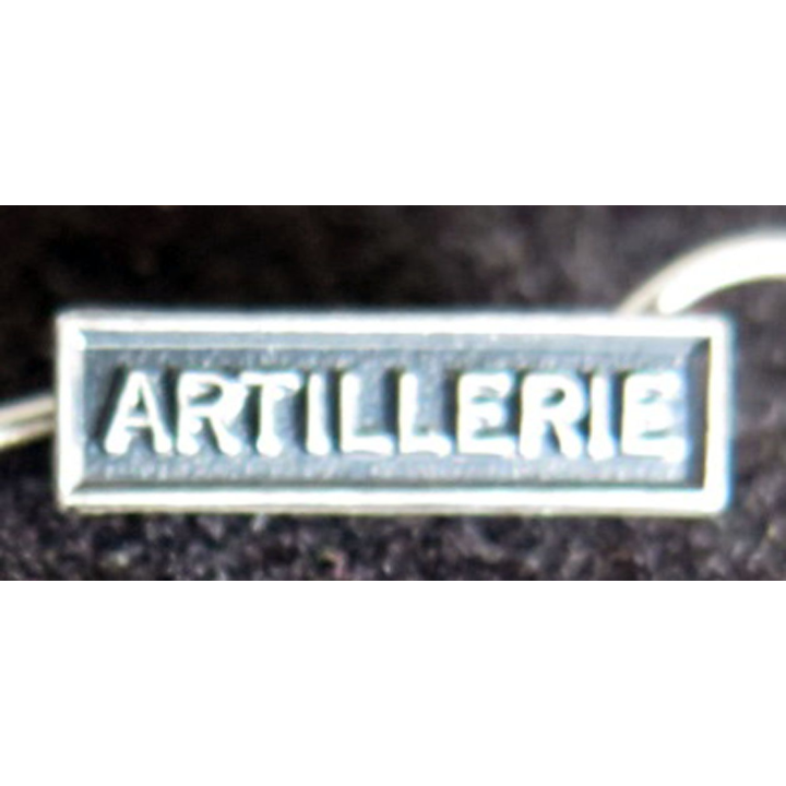 Barrette miniature " ARTILLERIE " en métal argenté