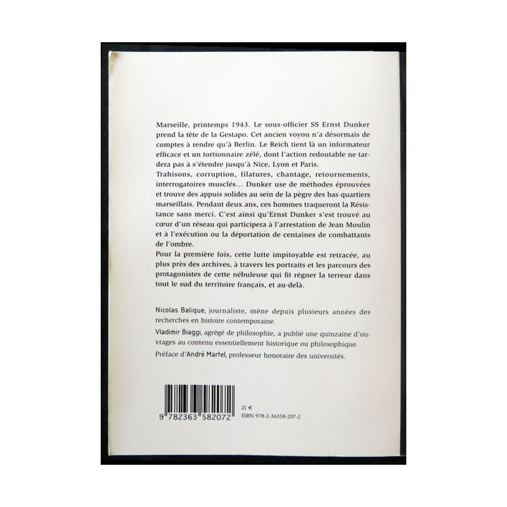 Ernst Dunker et la Gestapo de Marseille écrit par Nicolas Balique aux éditions Vendémiaire - F005